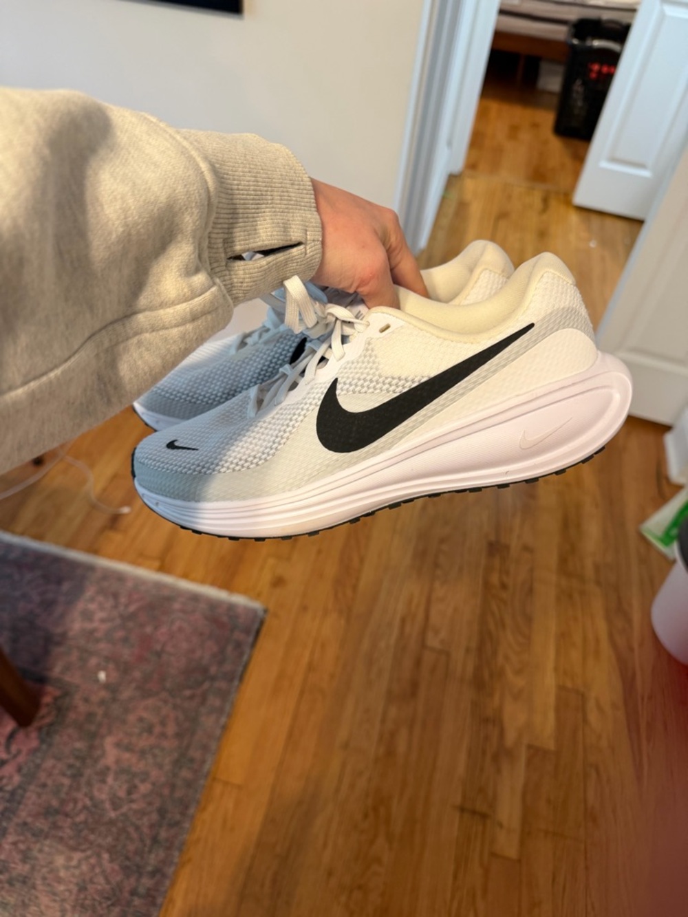New Nike White Running Shoes with Black Swoosh